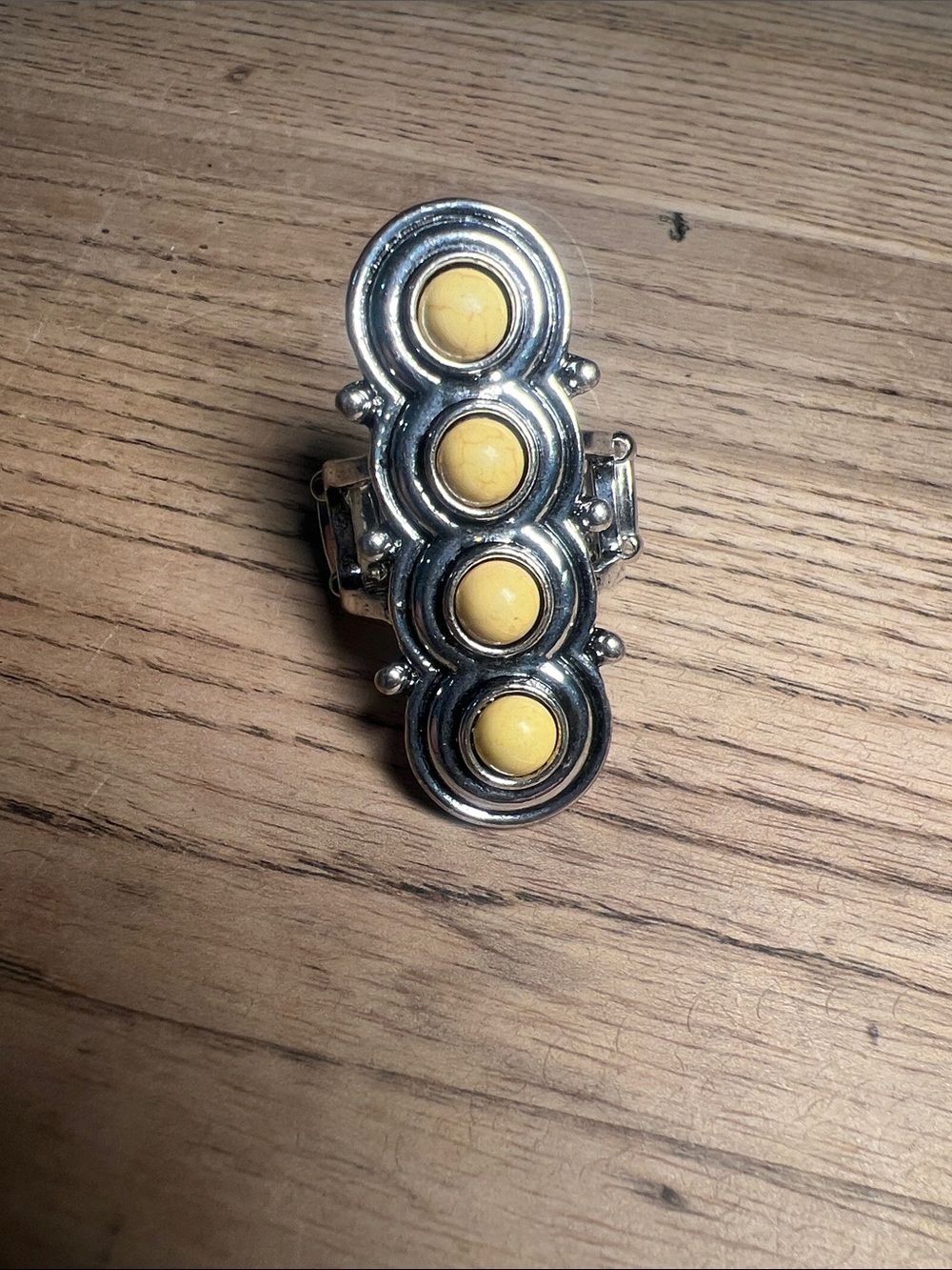 Silver-Tone Ring with Yellow Cabochon Accents - Women's Jewelry